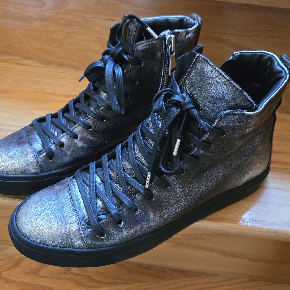 John Varvatos Collection Rare Metallic Silver Black High-Top Sneakers